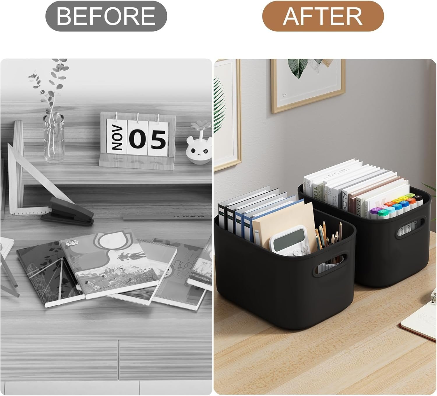 Paquete de 8 contenedores de almacenamiento coloridos con tapas, apilables para organizar, cajas de almacenamiento con asa para estantes, bonitos contenedores de almacenamiento para - Imagen 30