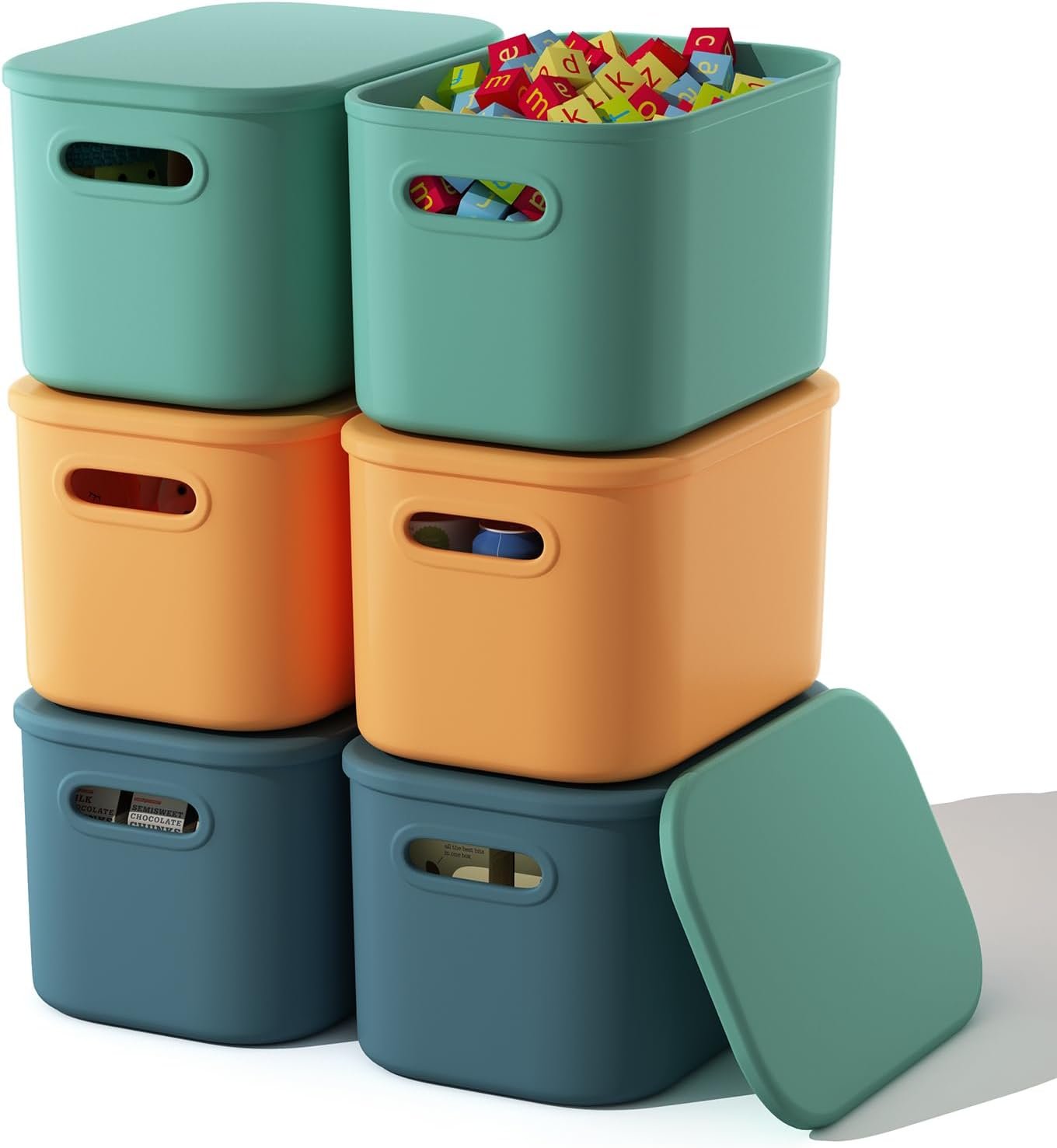 Paquete de 8 contenedores de almacenamiento coloridos con tapas, apilables para organizar, cajas de almacenamiento con asa para estantes, bonitos contenedores de almacenamiento para - Imagen 31