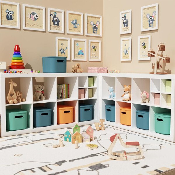 Paquete de 8 contenedores de almacenamiento coloridos con tapas, apilables para organizar, cajas de almacenamiento con asa para estantes, bonitos contenedores de almacenamiento para - Imagen 32