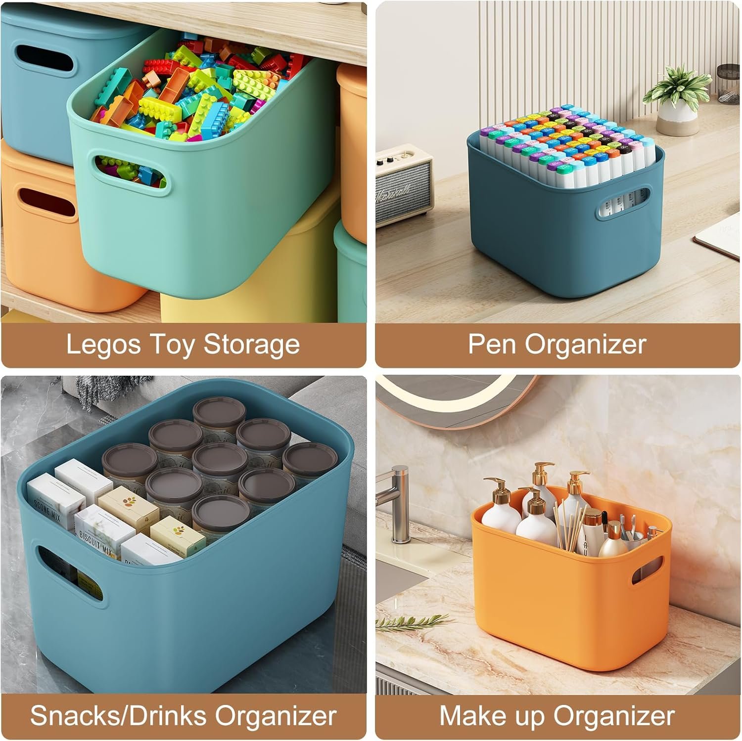 Paquete de 8 contenedores de almacenamiento coloridos con tapas, apilables para organizar, cajas de almacenamiento con asa para estantes, bonitos contenedores de almacenamiento para - Imagen 34