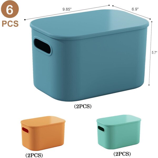 Paquete de 8 contenedores de almacenamiento coloridos con tapas, apilables para organizar, cajas de almacenamiento con asa para estantes, bonitos contenedores de almacenamiento para - Imagen 35