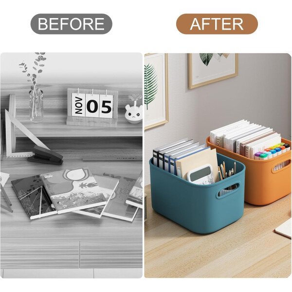 Paquete de 8 contenedores de almacenamiento coloridos con tapas, apilables para organizar, cajas de almacenamiento con asa para estantes, bonitos contenedores de almacenamiento para - Imagen 36