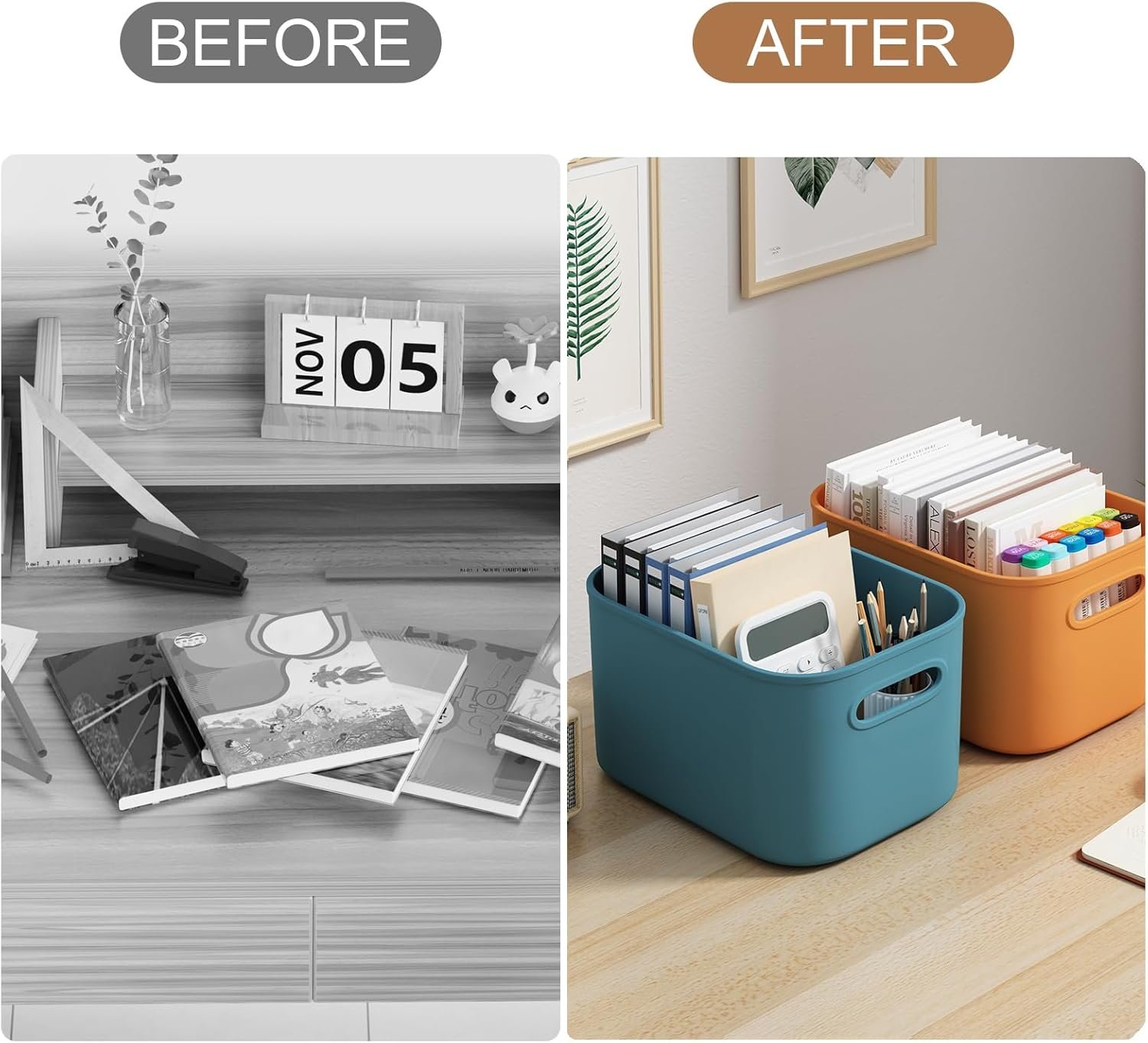 Paquete de 8 contenedores de almacenamiento coloridos con tapas, apilables para organizar, cajas de almacenamiento con asa para estantes, bonitos contenedores de almacenamiento para - Imagen 36