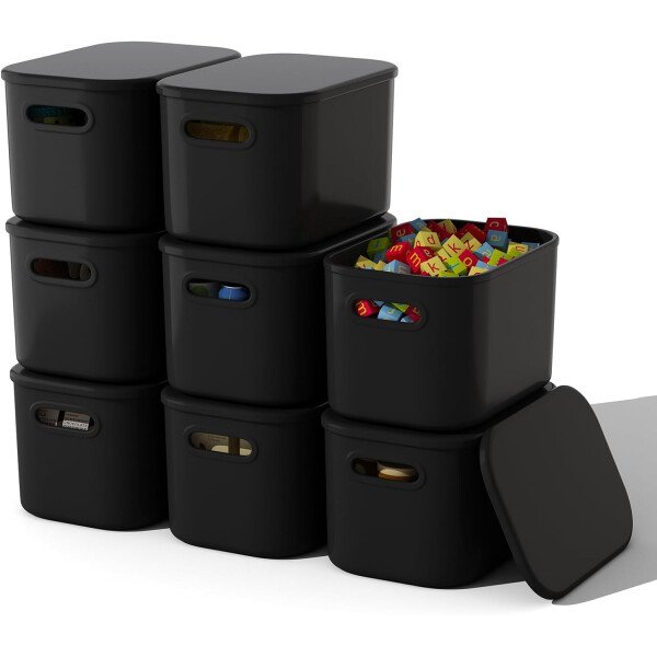 Paquete de 8 contenedores de almacenamiento coloridos con tapas, apilables para organizar, cajas de almacenamiento con asa para estantes, bonitos contenedores de almacenamiento para - Imagen 37
