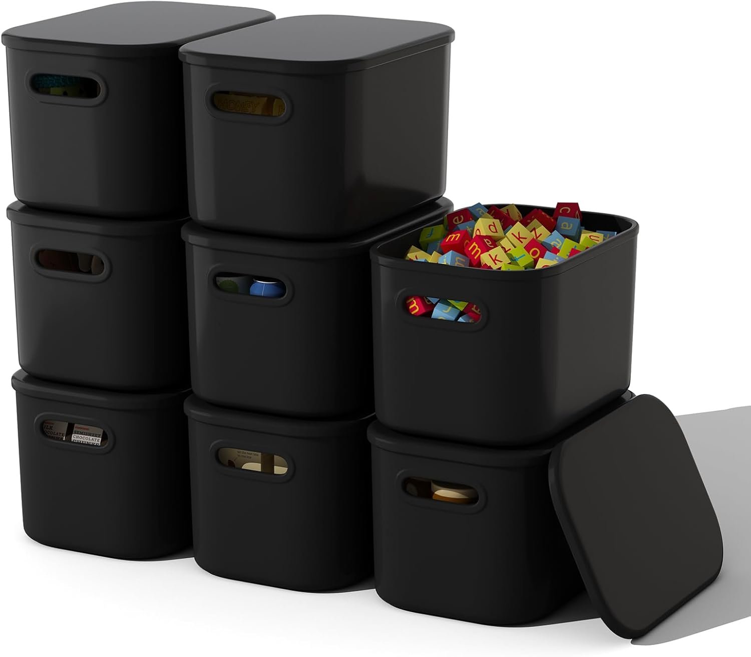Paquete de 8 contenedores de almacenamiento coloridos con tapas, apilables para organizar, cajas de almacenamiento con asa para estantes, bonitos contenedores de almacenamiento para - Imagen 37