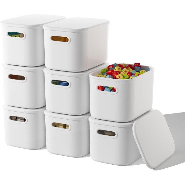 Paquete de 8 contenedores de almacenamiento coloridos con tapas, apilables para organizar, cajas de almacenamiento con asa para estantes, bonitos contenedores de almacenamiento para - Imagen 39