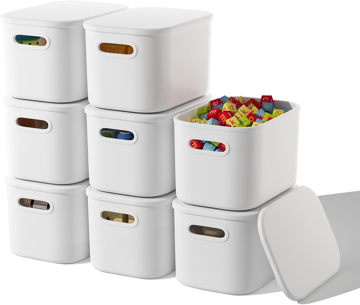 Paquete de 8 contenedores de almacenamiento coloridos con tapas, apilables para organizar, cajas de almacenamiento con asa para estantes, bonitos contenedores de almacenamiento para - Imagen 39