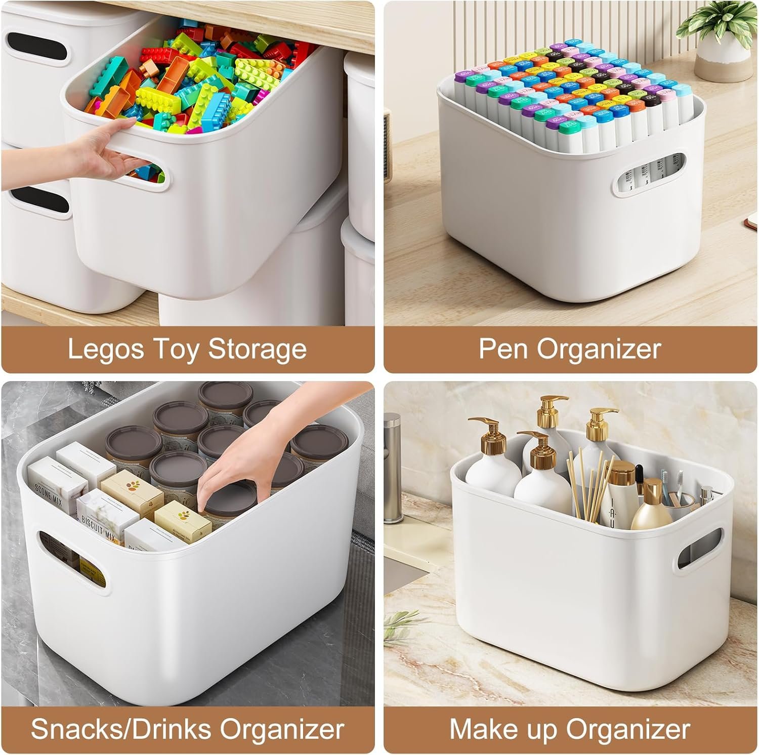 Paquete de 8 contenedores de almacenamiento coloridos con tapas, apilables para organizar, cajas de almacenamiento con asa para estantes, bonitos contenedores de almacenamiento para - Imagen 40