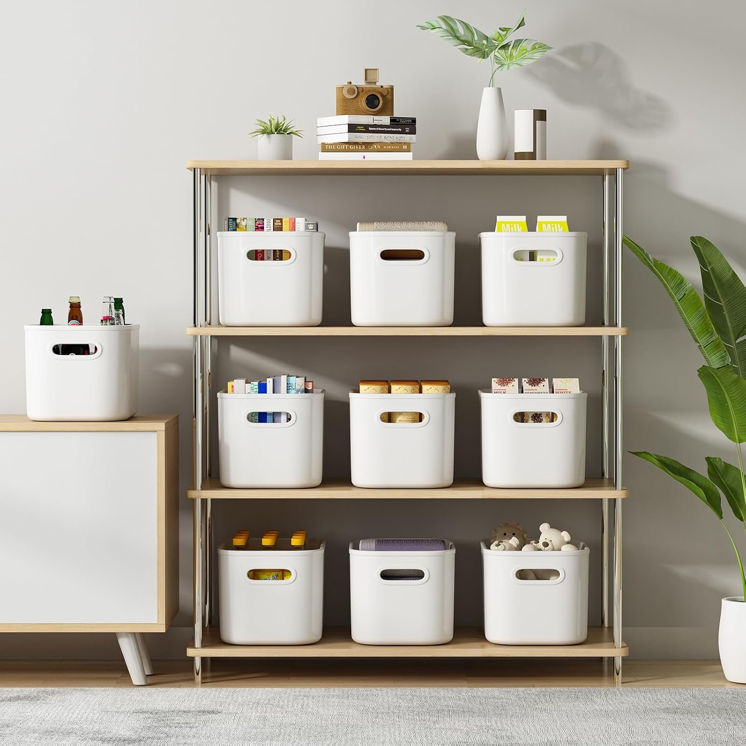 Paquete de 8 contenedores de almacenamiento coloridos con tapas, apilables para organizar, cajas de almacenamiento con asa para estantes, bonitos contenedores de almacenamiento para - Imagen 41
