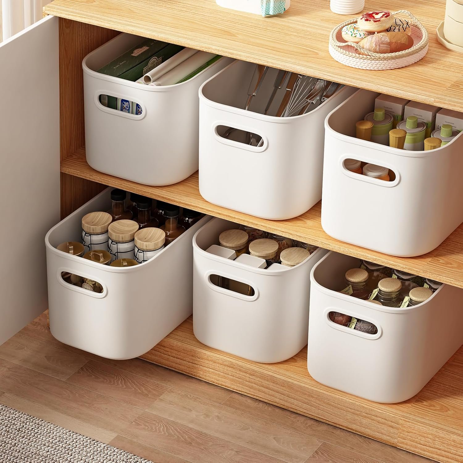 Paquete de 8 contenedores de almacenamiento coloridos con tapas, apilables para organizar, cajas de almacenamiento con asa para estantes, bonitos contenedores de almacenamiento para - Imagen 42