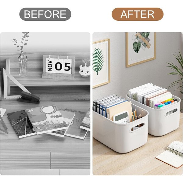 Paquete de 8 contenedores de almacenamiento coloridos con tapas, apilables para organizar, cajas de almacenamiento con asa para estantes, bonitos contenedores de almacenamiento para - Imagen 45