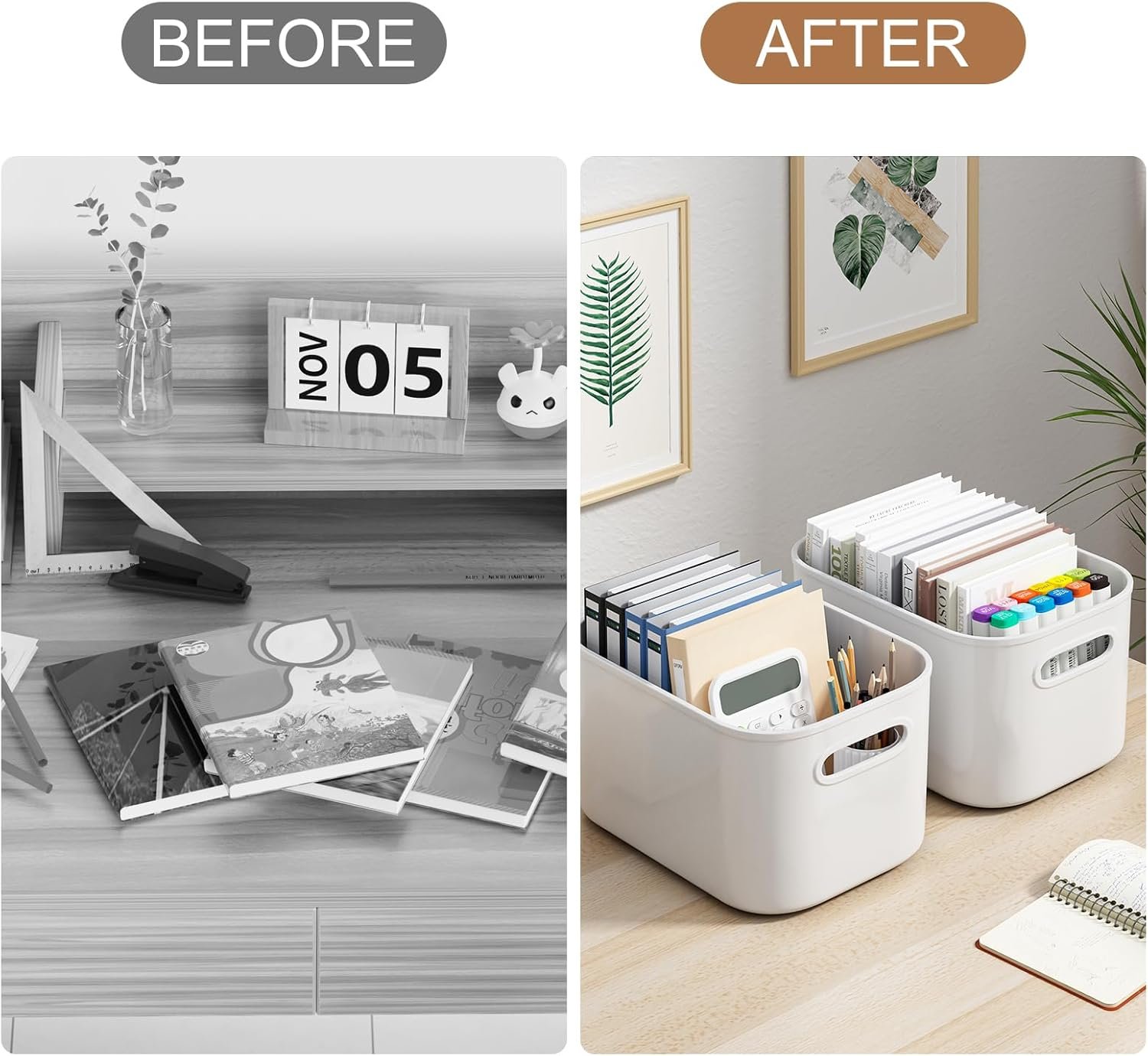 Paquete de 8 contenedores de almacenamiento coloridos con tapas, apilables para organizar, cajas de almacenamiento con asa para estantes, bonitos contenedores de almacenamiento para - Imagen 45