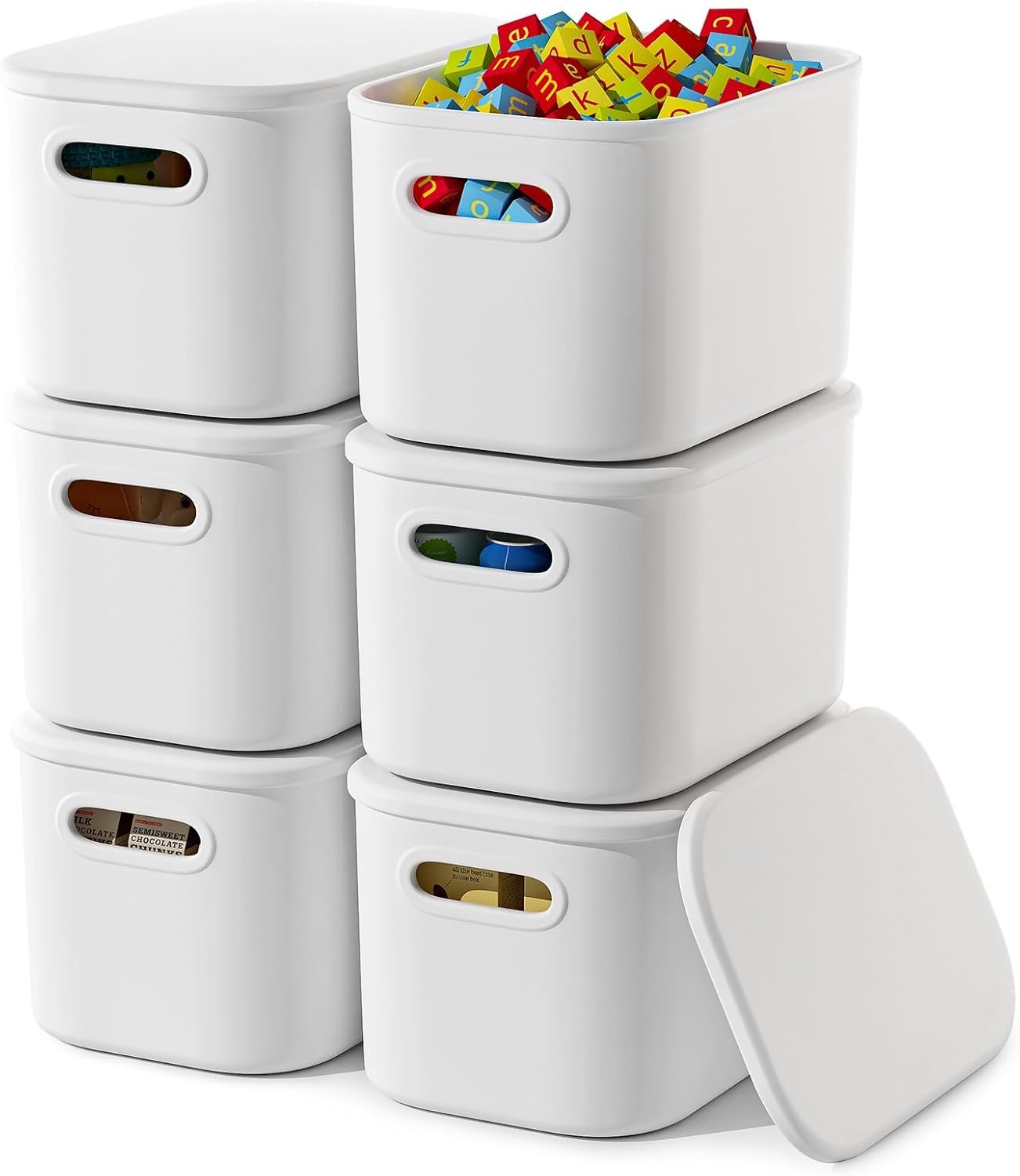 Paquete de 8 contenedores de almacenamiento coloridos con tapas, apilables para organizar, cajas de almacenamiento con asa para estantes, bonitos contenedores de almacenamiento para - Imagen 46