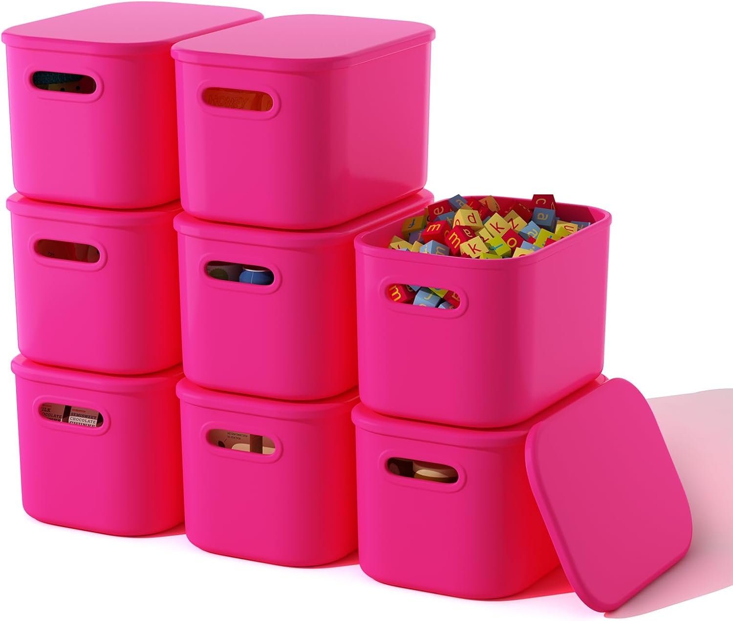 Paquete de 8 contenedores de almacenamiento coloridos con tapas, apilables para organizar, cajas de almacenamiento con asa para estantes, bonitos contenedores de almacenamiento para - Imagen 49