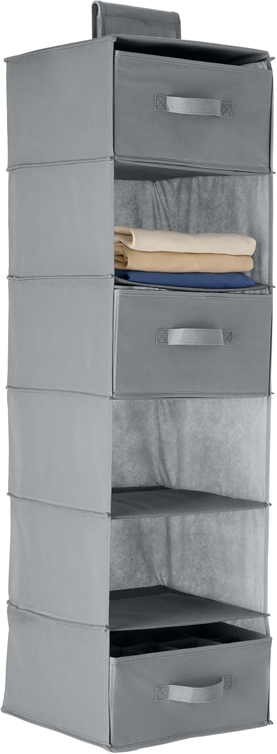Amazon Basics - Organizador de almacenamiento de 6 niveles para colgar en el armario con cajones extraíbles