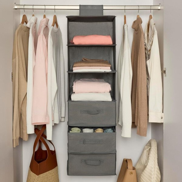 Amazon Basics - Organizador de almacenamiento de 6 niveles para colgar en el armario con cajones extraíbles - Imagen 3