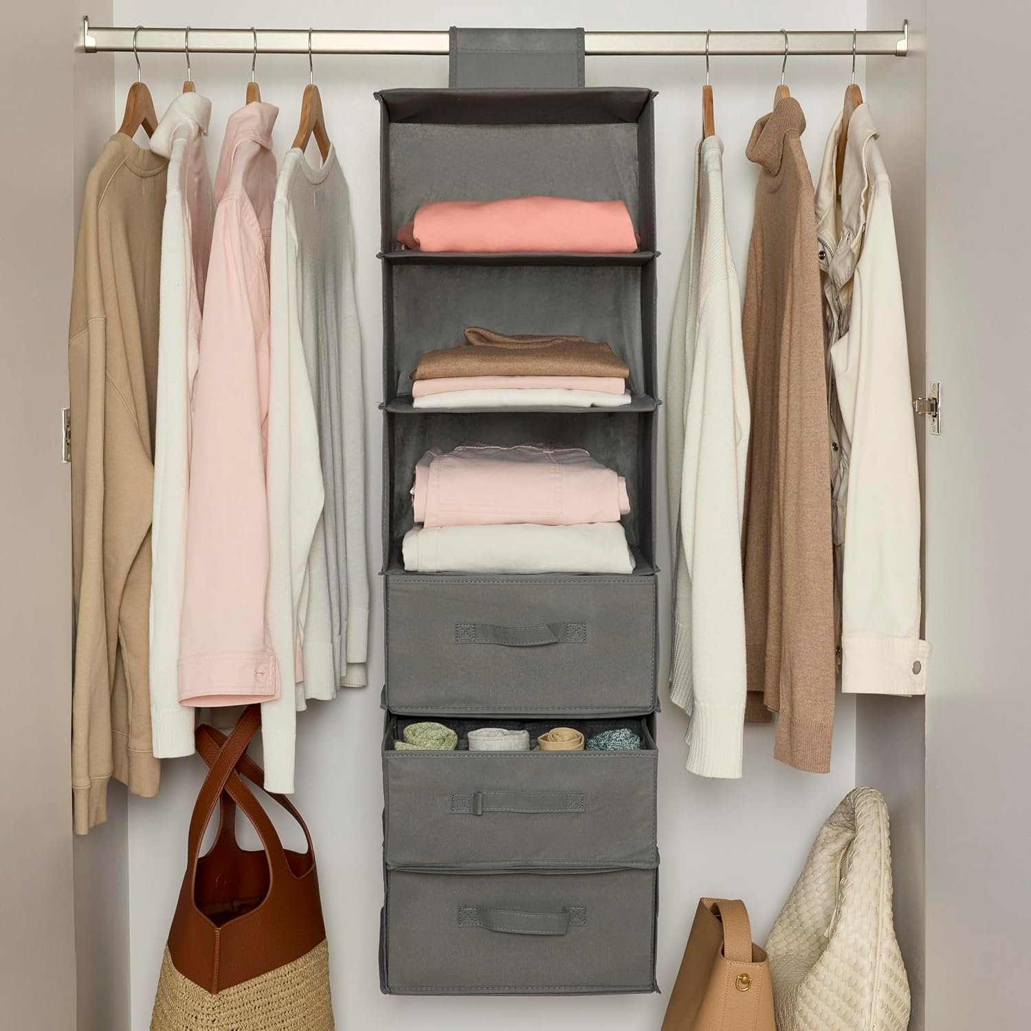 Amazon Basics - Organizador de almacenamiento de 6 niveles para colgar en el armario con cajones extraíbles - Imagen 3