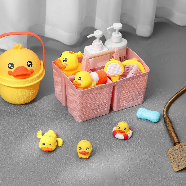 rejomiik Cesta portátil para ducha, organizador de limpieza de plástico, bolsa de almacenamiento con asa para baño, universidad, artículos esenciales de habitación, color rosa - Imagen 4