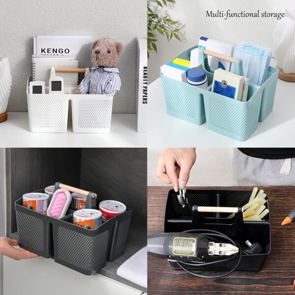 rejomiik Cesta portátil para ducha, organizador de limpieza de plástico, bolsa de almacenamiento con asa para baño, universidad, artículos esenciales de habitación, color rosa - Imagen 6