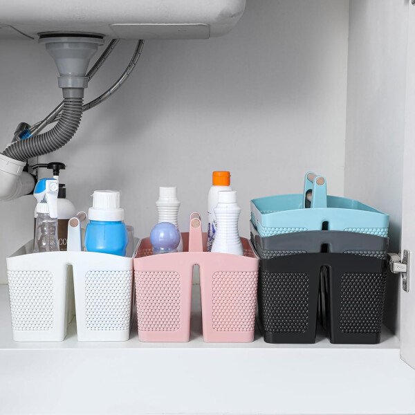 rejomiik Cesta portátil para ducha, organizador de limpieza de plástico, bolsa de almacenamiento con asa para baño, universidad, artículos esenciales de habitación, color rosa - Imagen 7