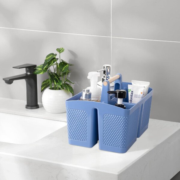 rejomiik Cesta portátil para ducha, organizador de limpieza de plástico, bolsa de almacenamiento con asa para baño, universidad, artículos esenciales de habitación, color rosa - Imagen 10