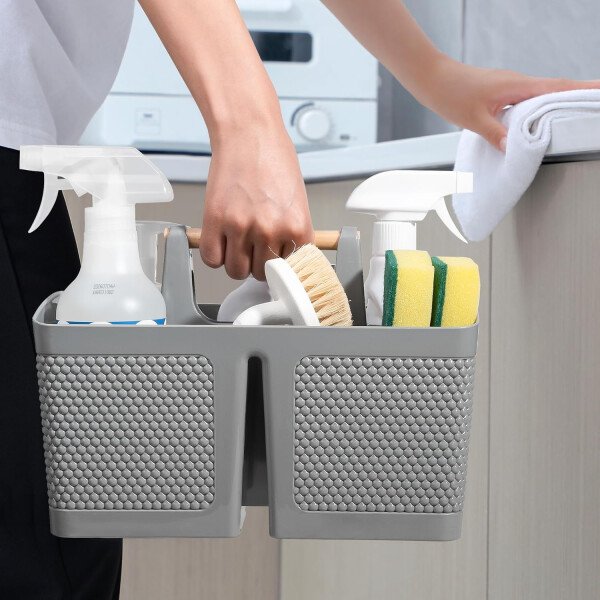 rejomiik Cesta portátil para ducha, organizador de limpieza de plástico, bolsa de almacenamiento con asa para baño, universidad, artículos esenciales de habitación, color rosa - Imagen 19
