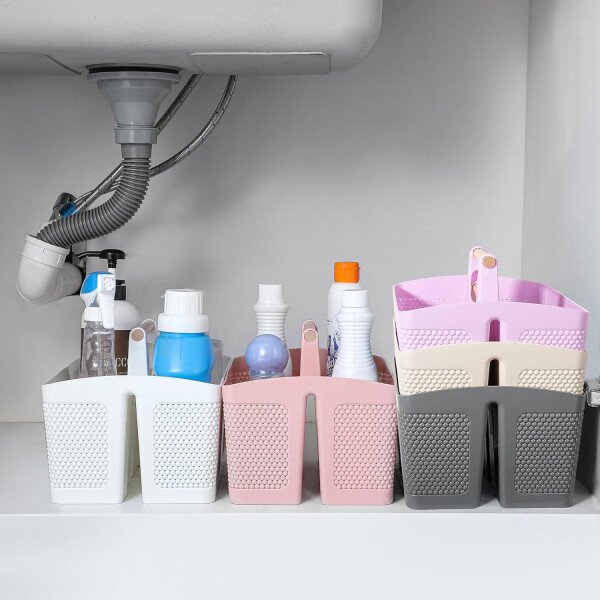 rejomiik Cesta portátil para ducha, organizador de limpieza de plástico, bolsa de almacenamiento con asa para baño, universidad, artículos esenciales de habitación, color rosa - Imagen 20