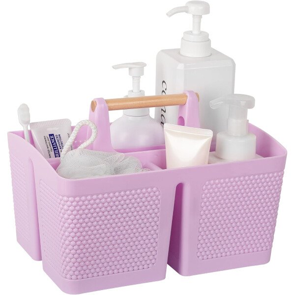 rejomiik Cesta portátil para ducha, organizador de limpieza de plástico, bolsa de almacenamiento con asa para baño, universidad, artículos esenciales de habitación, color rosa - Imagen 23