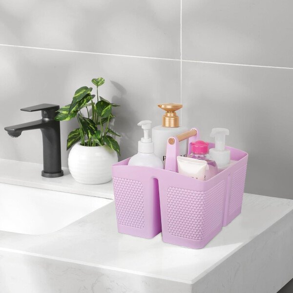 rejomiik Cesta portátil para ducha, organizador de limpieza de plástico, bolsa de almacenamiento con asa para baño, universidad, artículos esenciales de habitación, color rosa - Imagen 24