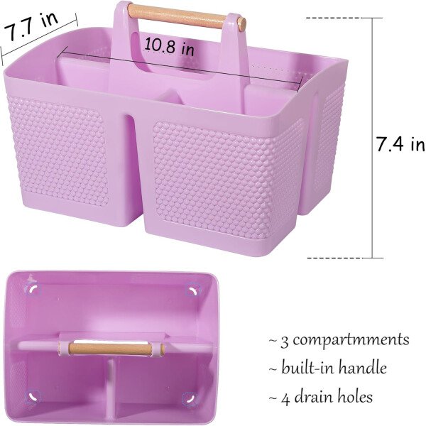 rejomiik Cesta portátil para ducha, organizador de limpieza de plástico, bolsa de almacenamiento con asa para baño, universidad, artículos esenciales de habitación, color rosa - Imagen 25