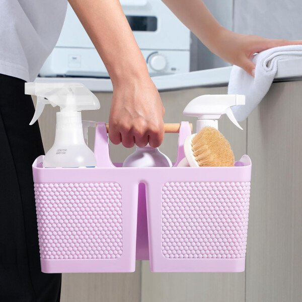 rejomiik Cesta portátil para ducha, organizador de limpieza de plástico, bolsa de almacenamiento con asa para baño, universidad, artículos esenciales de habitación, color rosa - Imagen 26