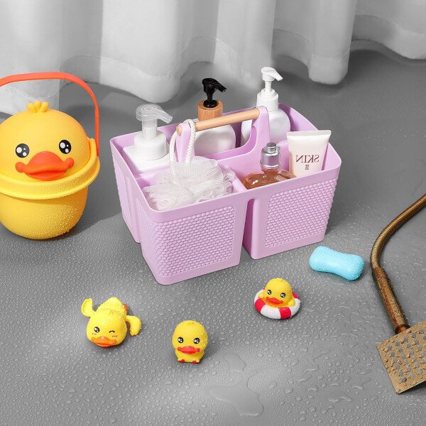 rejomiik Cesta portátil para ducha, organizador de limpieza de plástico, bolsa de almacenamiento con asa para baño, universidad, artículos esenciales de habitación, color rosa - Imagen 28