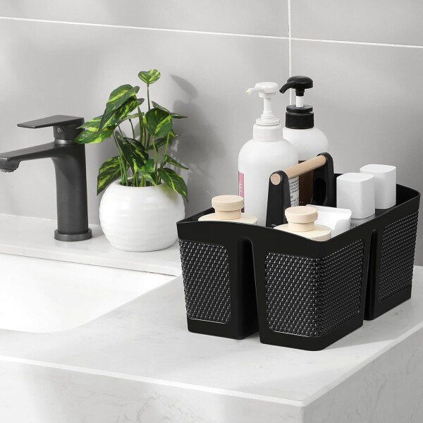 rejomiik Cesta portátil para ducha, organizador de limpieza de plástico, bolsa de almacenamiento con asa para baño, universidad, artículos esenciales de habitación, color rosa - Imagen 30
