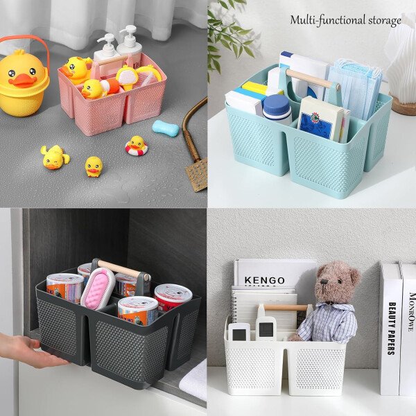 rejomiik Cesta portátil para ducha, organizador de limpieza de plástico, bolsa de almacenamiento con asa para baño, universidad, artículos esenciales de habitación, color rosa - Imagen 32