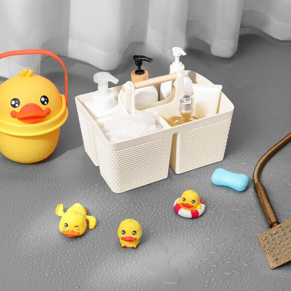 rejomiik Cesta portátil para ducha, organizador de limpieza de plástico, bolsa de almacenamiento con asa para baño, universidad, artículos esenciales de habitación, color rosa - Imagen 50