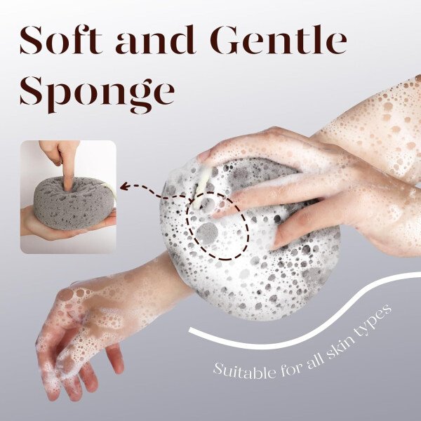 BAIMEI Esponja de baño, esponja de lufa para el cuerpo, esponja de limpieza de puf de ducha, esponja de uso de ducha (rosa gris) - Image 5