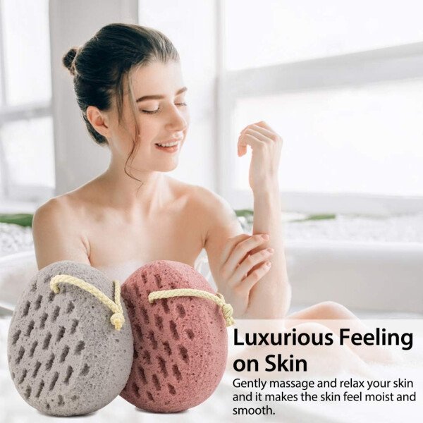 BAIMEI Esponja de baño, esponja de lufa para el cuerpo, esponja de limpieza de puf de ducha, esponja de uso de ducha (rosa gris) - Image 8