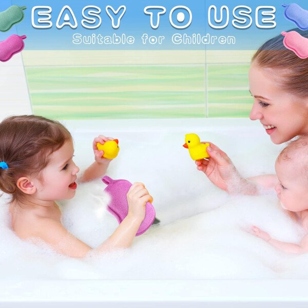 Tatuo Esponja de baño para bebé, 4 piezas, esponja de algodón suave y absorbente para niños, bebés, hombres y mujeres (rojo, morado, verde, azul) - Imagen 4