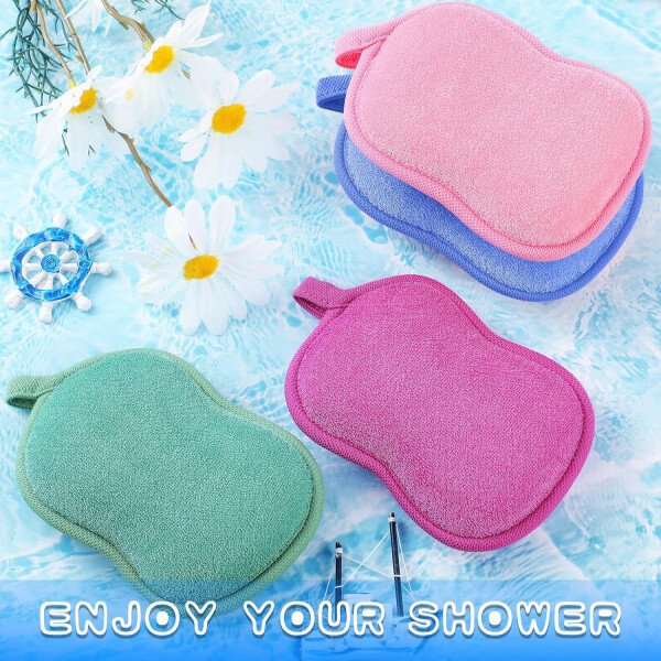 Tatuo Esponja de baño para bebé, 4 piezas, esponja de algodón suave y absorbente para niños, bebés, hombres y mujeres (rojo, morado, verde, azul) - Imagen 5