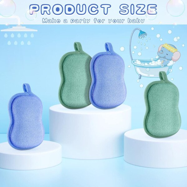 Tatuo Esponja de baño para bebé, 4 piezas, esponja de algodón suave y absorbente para niños, bebés, hombres y mujeres (rojo, morado, verde, azul) - Imagen 10