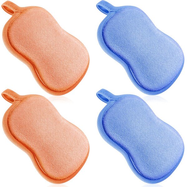 Tatuo Esponja de baño para bebé, 4 piezas, esponja de algodón suave y absorbente para niños, bebés, hombres y mujeres (rojo, morado, verde, azul) - Imagen 20