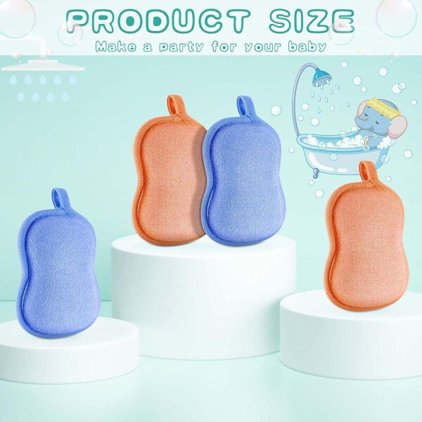Tatuo Esponja de baño para bebé, 4 piezas, esponja de algodón suave y absorbente para niños, bebés, hombres y mujeres (rojo, morado, verde, azul) - Imagen 23