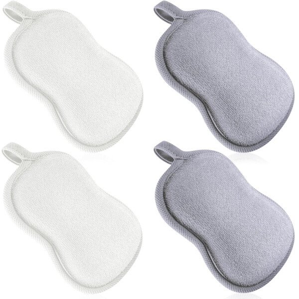Tatuo Esponja de baño para bebé, 4 piezas, esponja de algodón suave y absorbente para niños, bebés, hombres y mujeres (rojo, morado, verde, azul) - Imagen 27