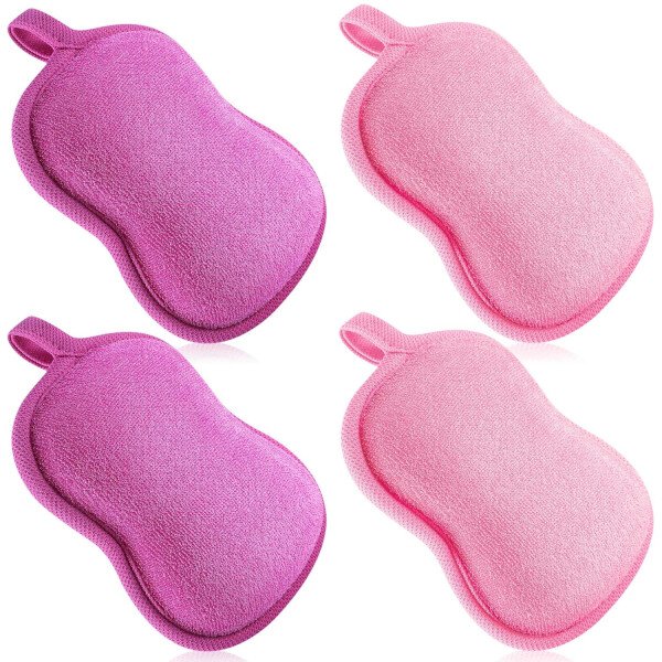 Tatuo Esponja de baño para bebé, 4 piezas, esponja de algodón suave y absorbente para niños, bebés, hombres y mujeres (rojo, morado, verde, azul) - Imagen 34