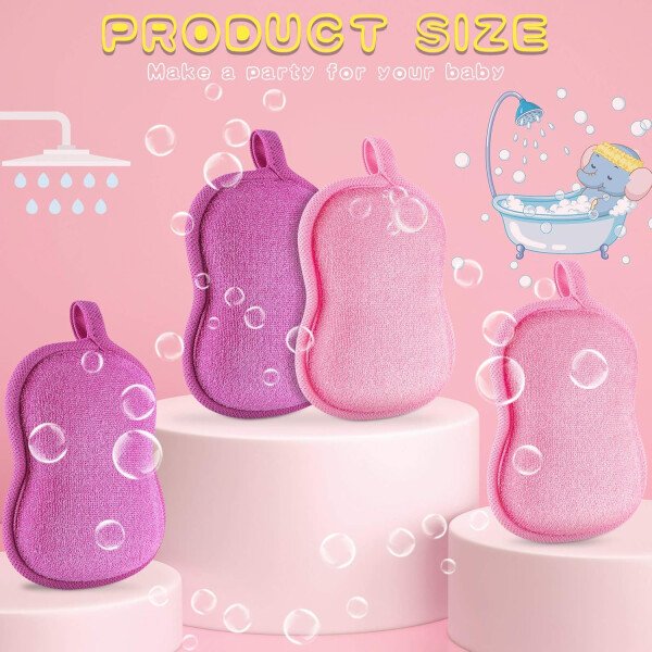 Tatuo Esponja de baño para bebé, 4 piezas, esponja de algodón suave y absorbente para niños, bebés, hombres y mujeres (rojo, morado, verde, azul) - Imagen 35