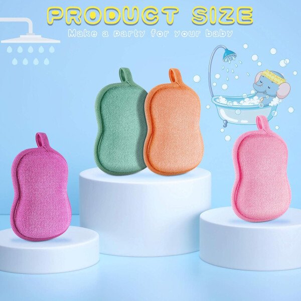 Tatuo Esponja de baño para bebé, 4 piezas, esponja de algodón suave y absorbente para niños, bebés, hombres y mujeres (rojo, morado, verde, azul) - Imagen 43
