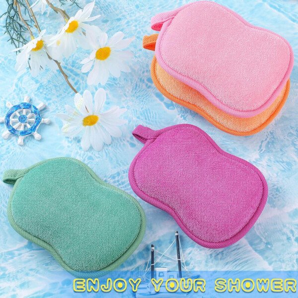 Tatuo Esponja de baño para bebé, 4 piezas, esponja de algodón suave y absorbente para niños, bebés, hombres y mujeres (rojo, morado, verde, azul) - Imagen 46