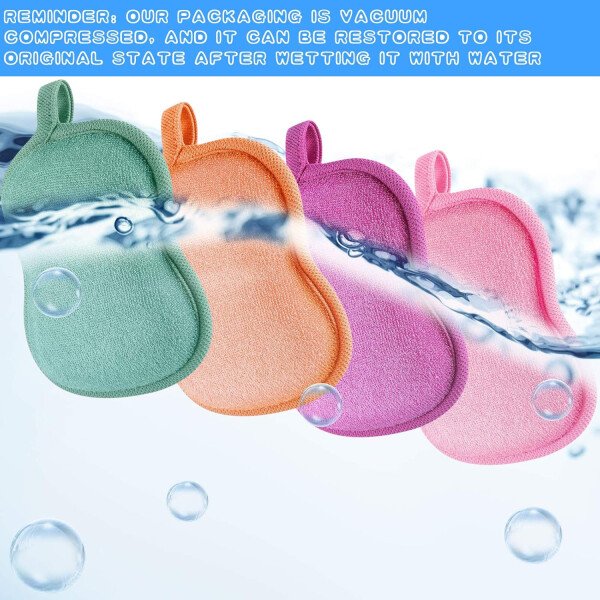 Tatuo Esponja de baño para bebé, 4 piezas, esponja de algodón suave y absorbente para niños, bebés, hombres y mujeres (rojo, morado, verde, azul) - Imagen 47