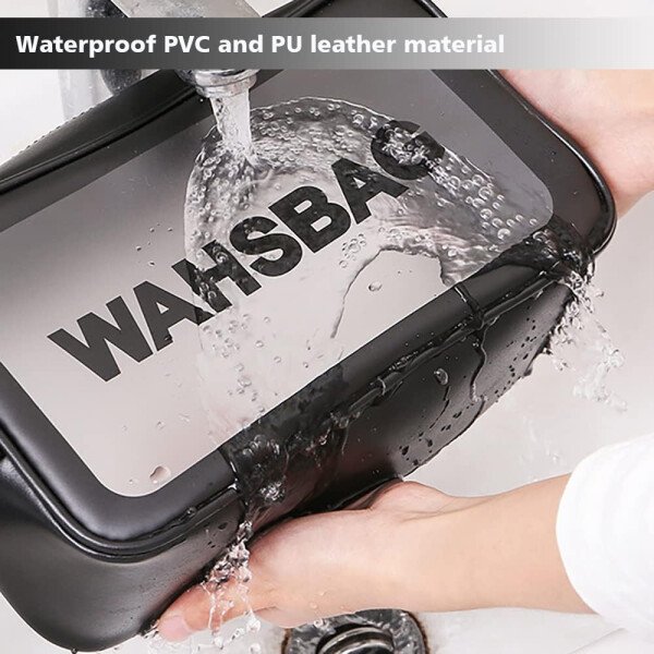 Neceser de viaje para mujeres y hombres, bolsa de aseo translúcida mate con asa práctica, bolsa de cosméticos de maquillaje, organizador de viaje para accesorios, artículos de tocador, Blanco, - Imagen 11