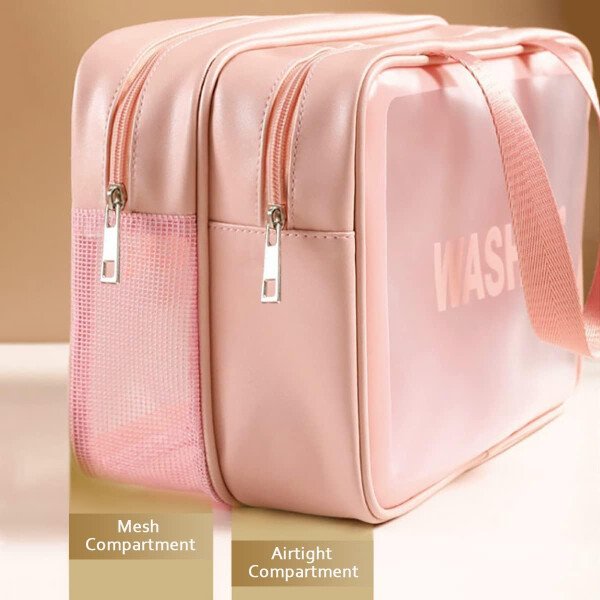 Neceser de viaje para mujeres y hombres, bolsa de aseo translúcida mate con asa práctica, bolsa de cosméticos de maquillaje, organizador de viaje para accesorios, artículos de tocador, Blanco, - Imagen 15